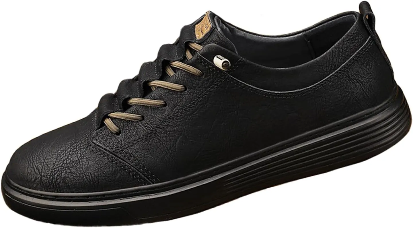 Men's Leather Fashion Sneakers Low Top Lace Up Round-Toe Waterproof Casual Sneake Retro Comfortable Business Oxford Dress Shoes