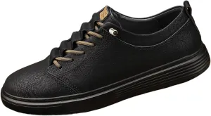 Men's Leather Fashion Sneakers Low Top Lace Up Round-Toe Waterproof Casual Sneake Retro Comfortable Business Oxford Dress Shoes