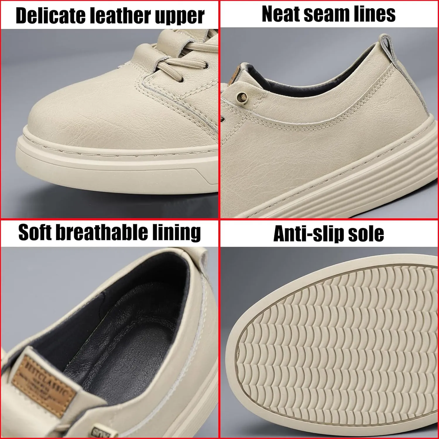 Men's Leather Fashion Sneakers Low Top Lace Up Round-Toe Waterproof Casual Sneake Retro Comfortable Business Oxford Dress Shoes