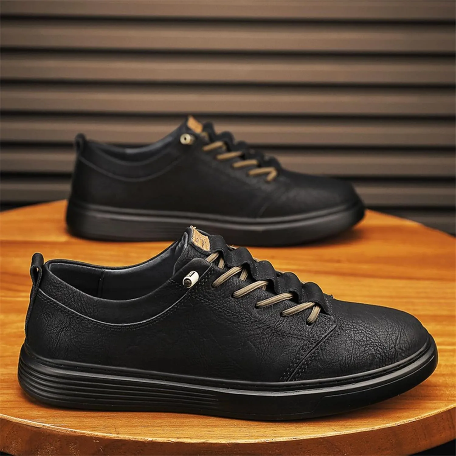 Men's Leather Fashion Sneakers Low Top Lace Up Round-Toe Waterproof Casual Sneake Retro Comfortable Business Oxford Dress Shoes