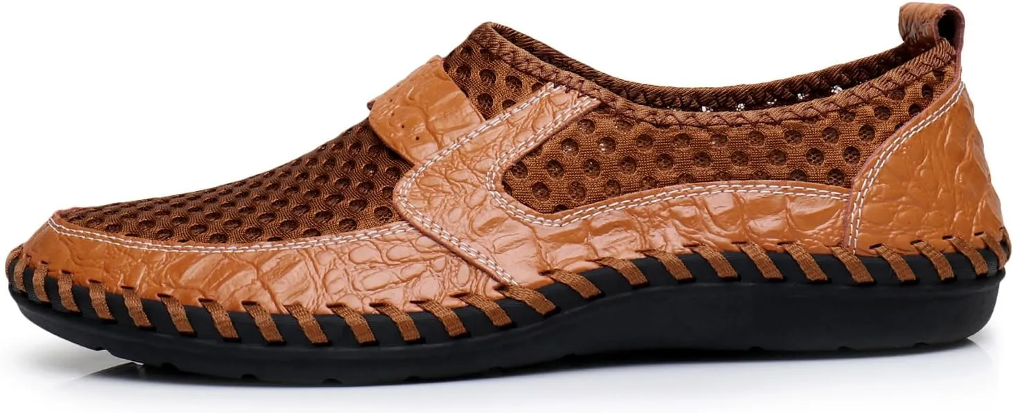 Men's Mesh Breathable Walking Loafers Outdoor Lightweight Slip-on Mesh Casual Shoes Stitching Honeycomb Hiking Shoes