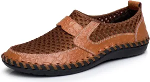 Men's Mesh Breathable Walking Loafers Outdoor Lightweight Slip-on Mesh Casual Shoes Stitching Honeycomb Hiking Shoes