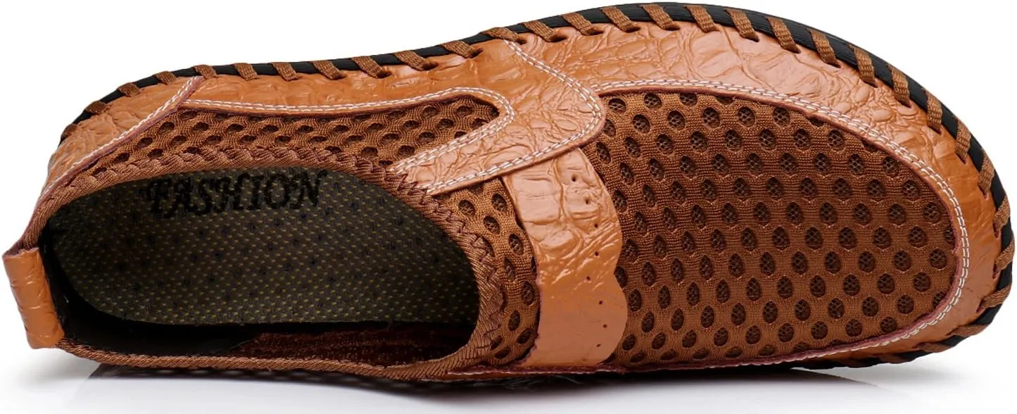 Men's Mesh Breathable Walking Loafers Outdoor Lightweight Slip-on Mesh Casual Shoes Stitching Honeycomb Hiking Shoes