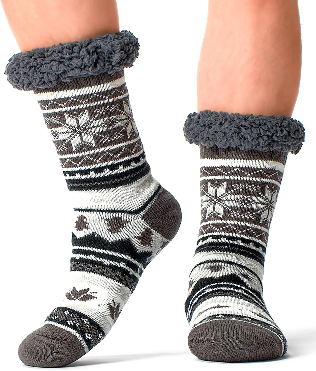Men's Warm Slipper Socks with Grips, Winter Thermal Cabin Fuzzy Socks, Cozy Christmas Gifts for Men Unique
