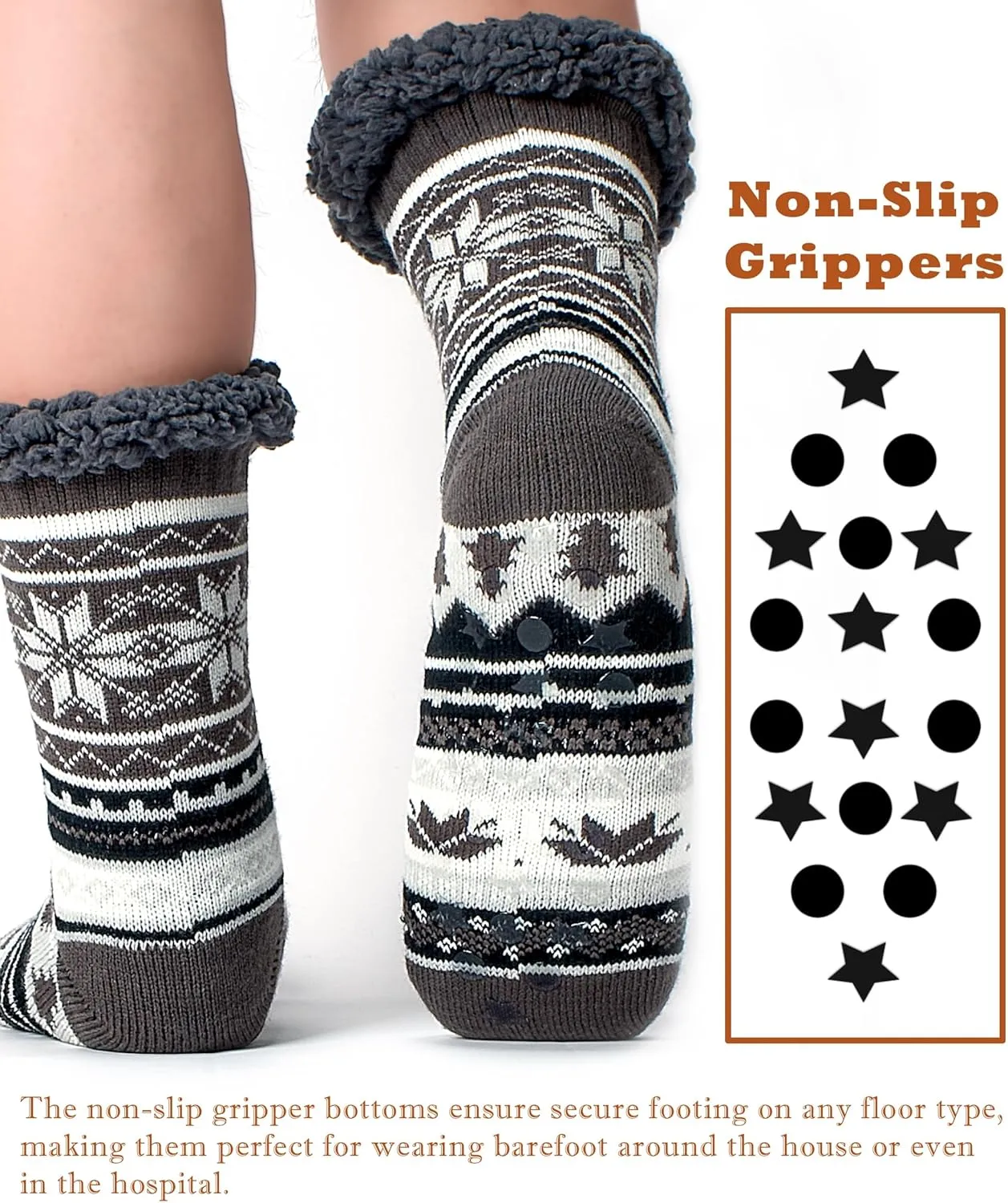 Men's Warm Slipper Socks with Grips, Winter Thermal Cabin Fuzzy Socks, Cozy Christmas Gifts for Men Unique