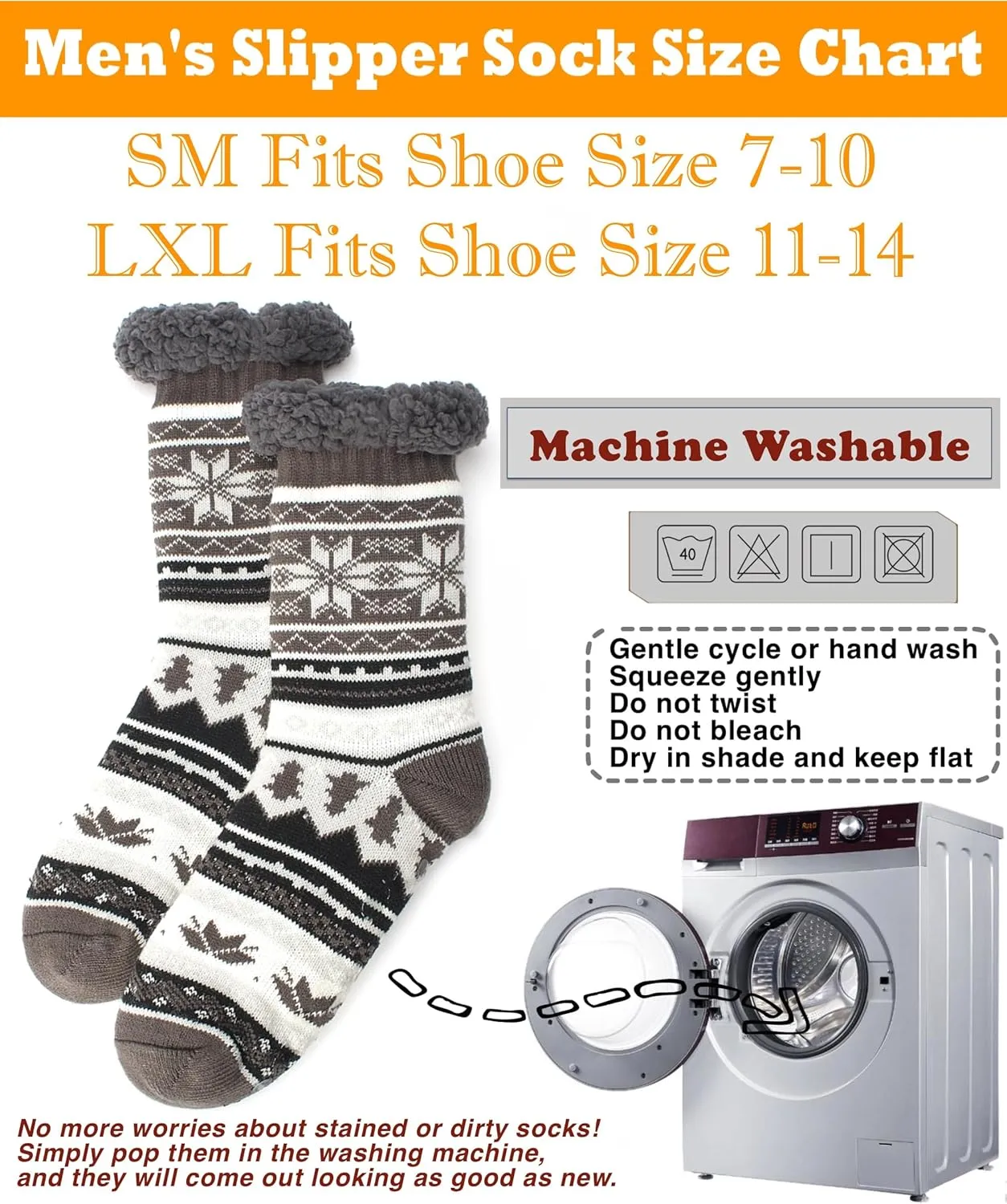 Men's Warm Slipper Socks with Grips, Winter Thermal Cabin Fuzzy Socks, Cozy Christmas Gifts for Men Unique