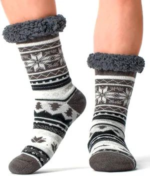 Men's Warm Slipper Socks with Grips, Winter Thermal Cabin Fuzzy Socks, Cozy Christmas Gifts for Men Unique