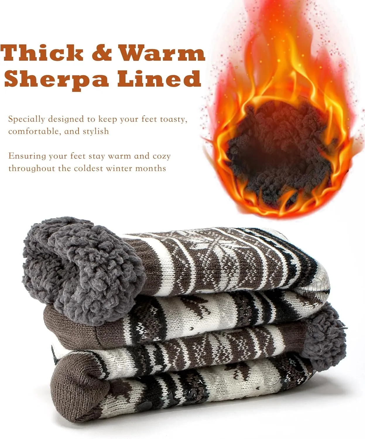 Men's Warm Slipper Socks with Grips, Winter Thermal Cabin Fuzzy Socks, Cozy Christmas Gifts for Men Unique