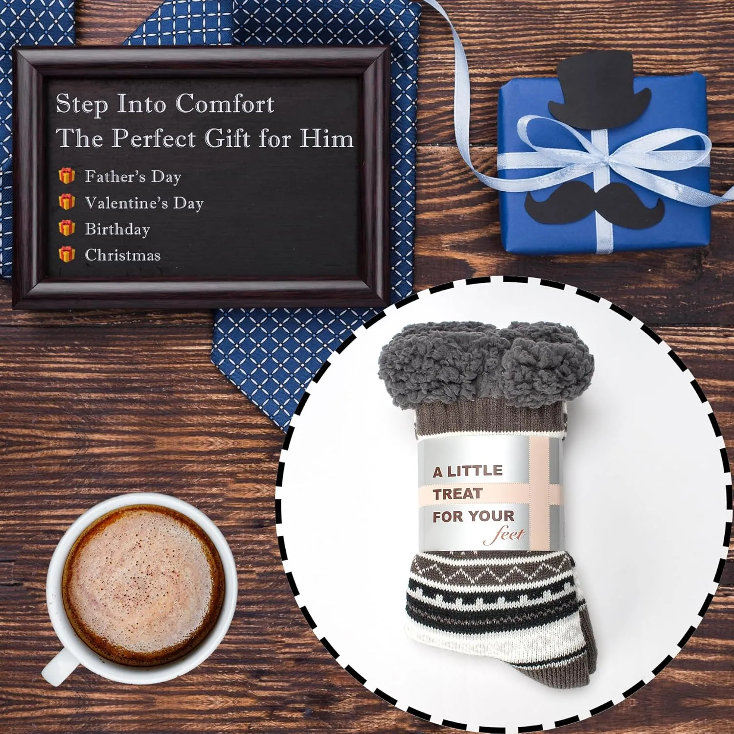 Men's Warm Slipper Socks with Grips, Winter Thermal Cabin Fuzzy Socks, Cozy Christmas Gifts for Men Unique