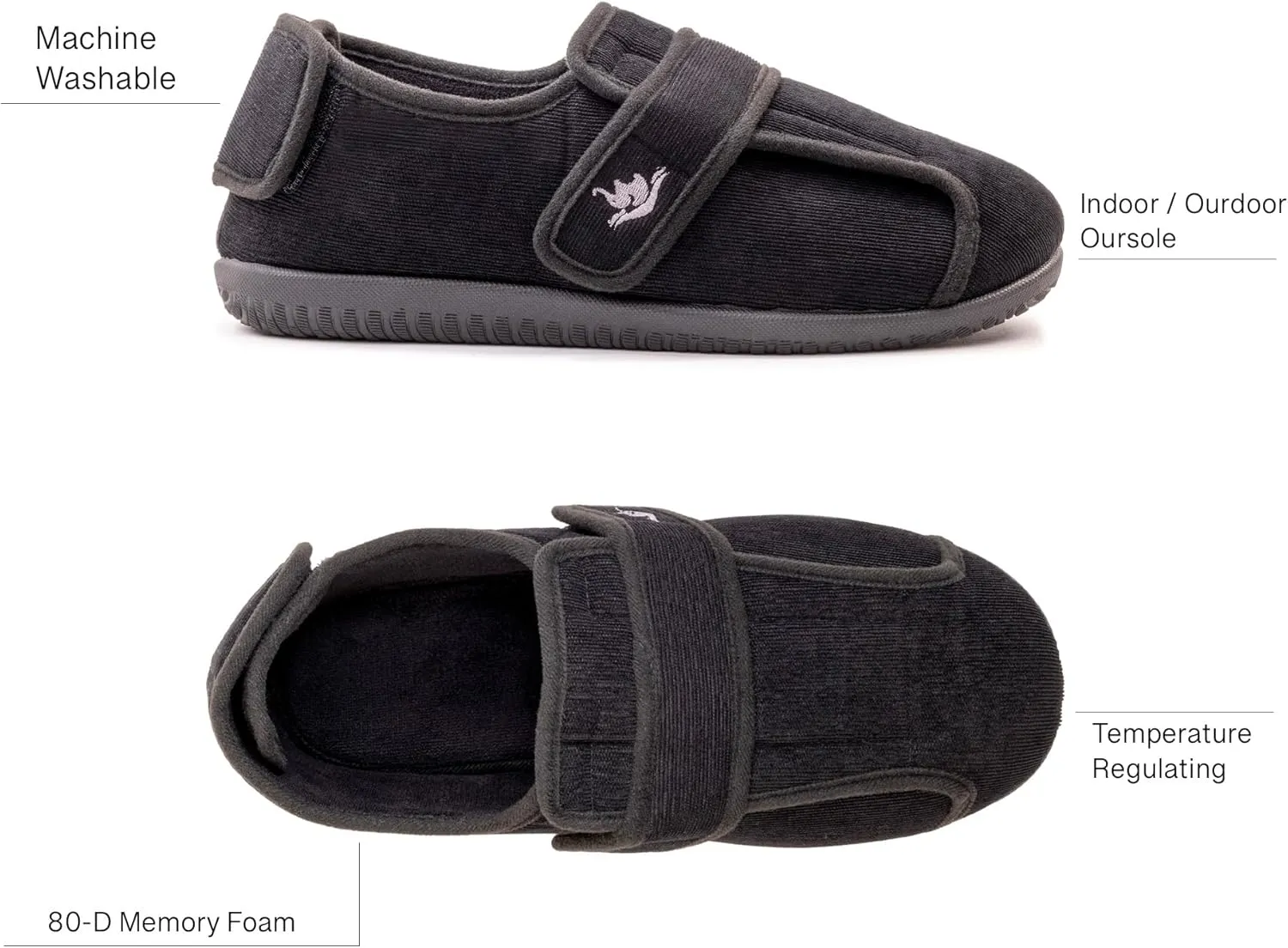 Men's Wide 80-D Memory Foam Diabetic Slippers with Adjustable Closures Breathable Washable Indoor/Outdoor House Shoe w/Anti Slip Sole