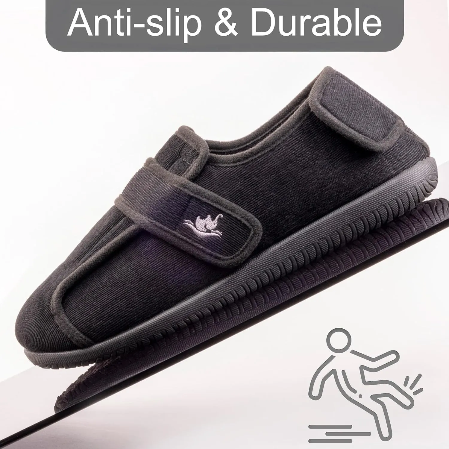Men's Wide 80-D Memory Foam Diabetic Slippers with Adjustable Closures Breathable Washable Indoor/Outdoor House Shoe w/Anti Slip Sole