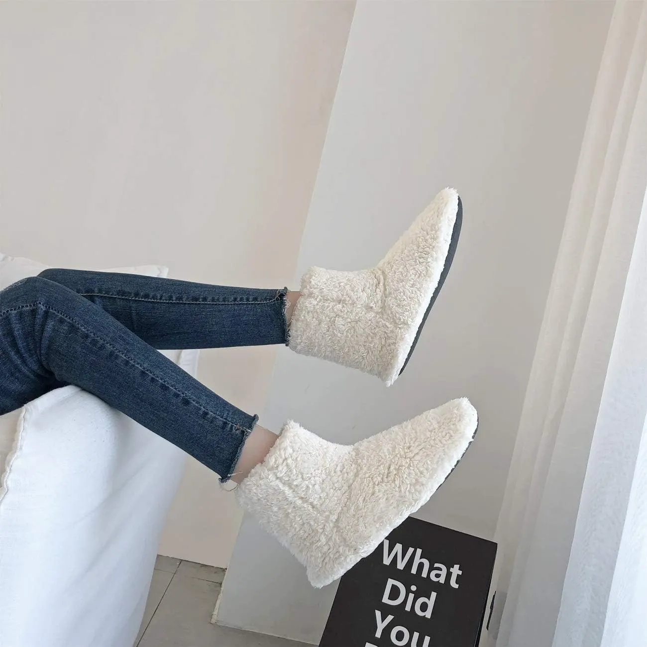 mianshe Women's and Men's Fluffy Bootie Slipper Sock with Memory Foam House Shoes
