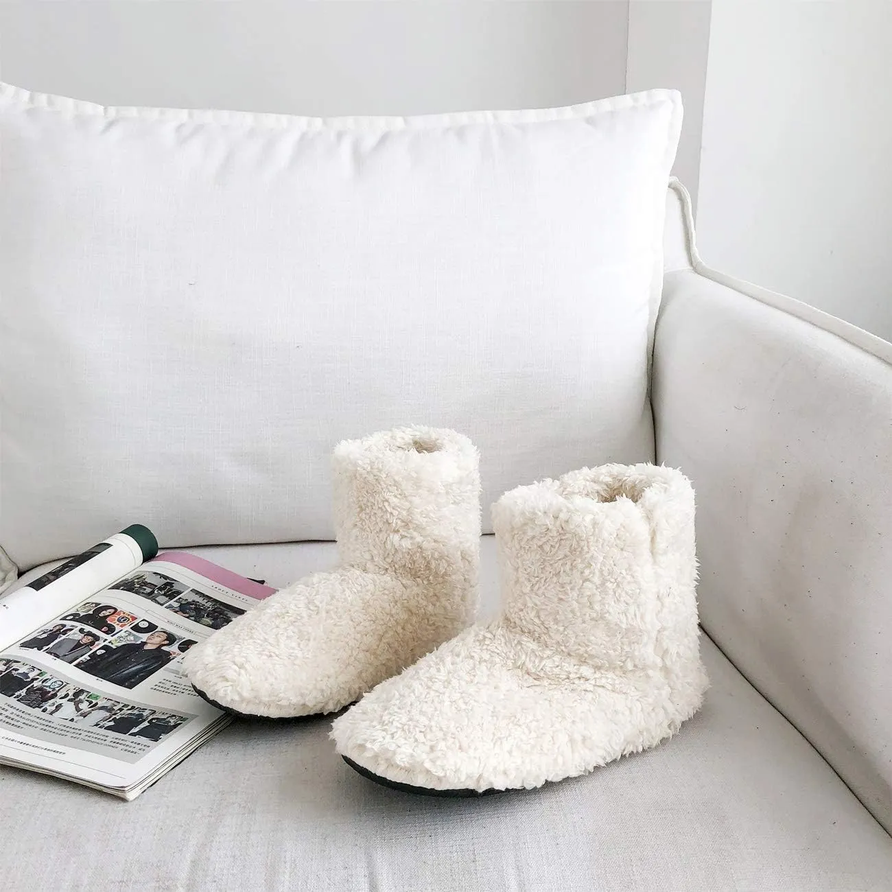 mianshe Women's and Men's Fluffy Bootie Slipper Sock with Memory Foam House Shoes