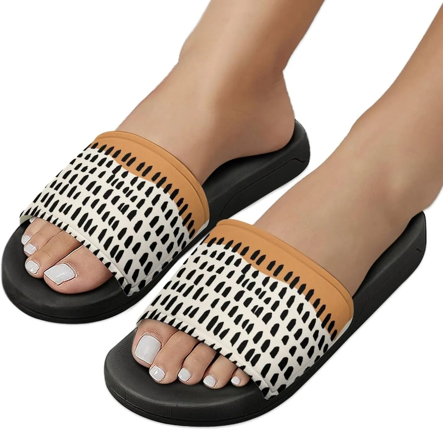 Mid Century Modern Green Black Abstract Slippers for Women Rubber Slides Womens Sandal Slippers