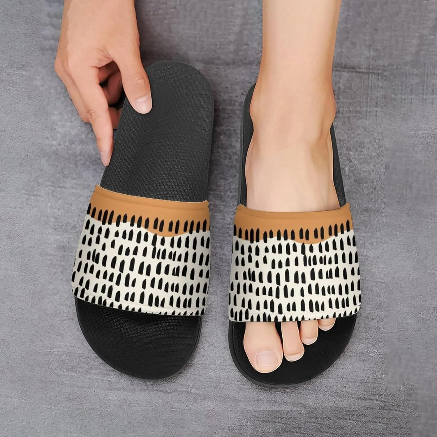 Mid Century Modern Green Black Abstract Slippers for Women Rubber Slides Womens Sandal Slippers