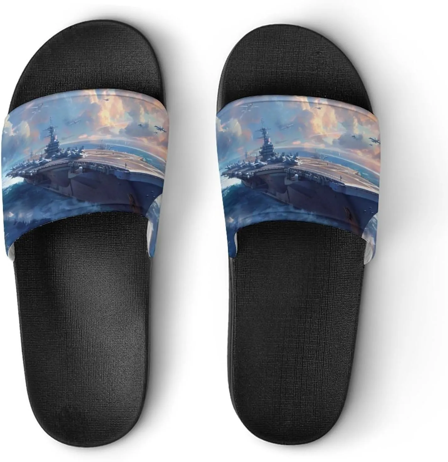 Military USS Battleship Funny Slippers Slides Sandals Shower Home House Shoes Non Slip Soft Sole Shoe For Men Women Bathroom