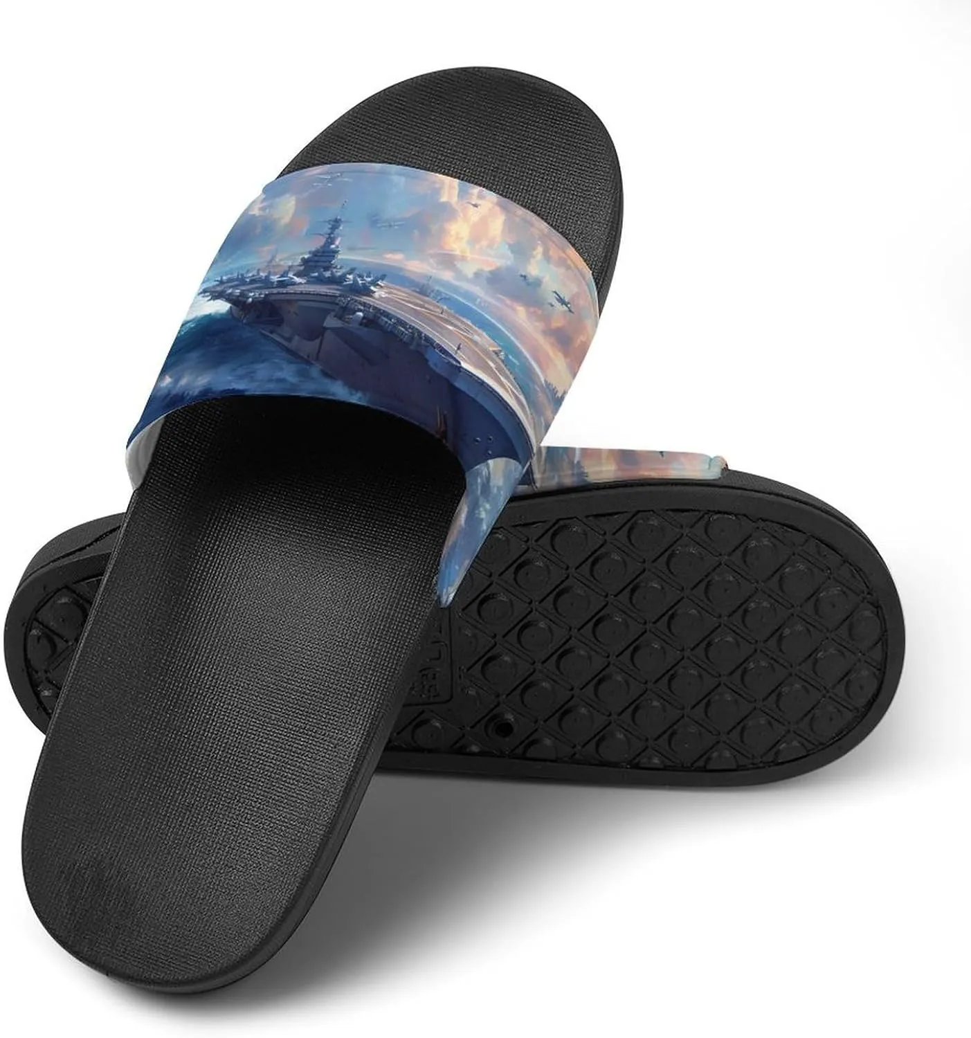Military USS Battleship Funny Slippers Slides Sandals Shower Home House Shoes Non Slip Soft Sole Shoe For Men Women Bathroom