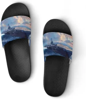 Military USS Battleship Funny Slippers Slides Sandals Shower Home House Shoes Non Slip Soft Sole Shoe For Men Women Bathroom