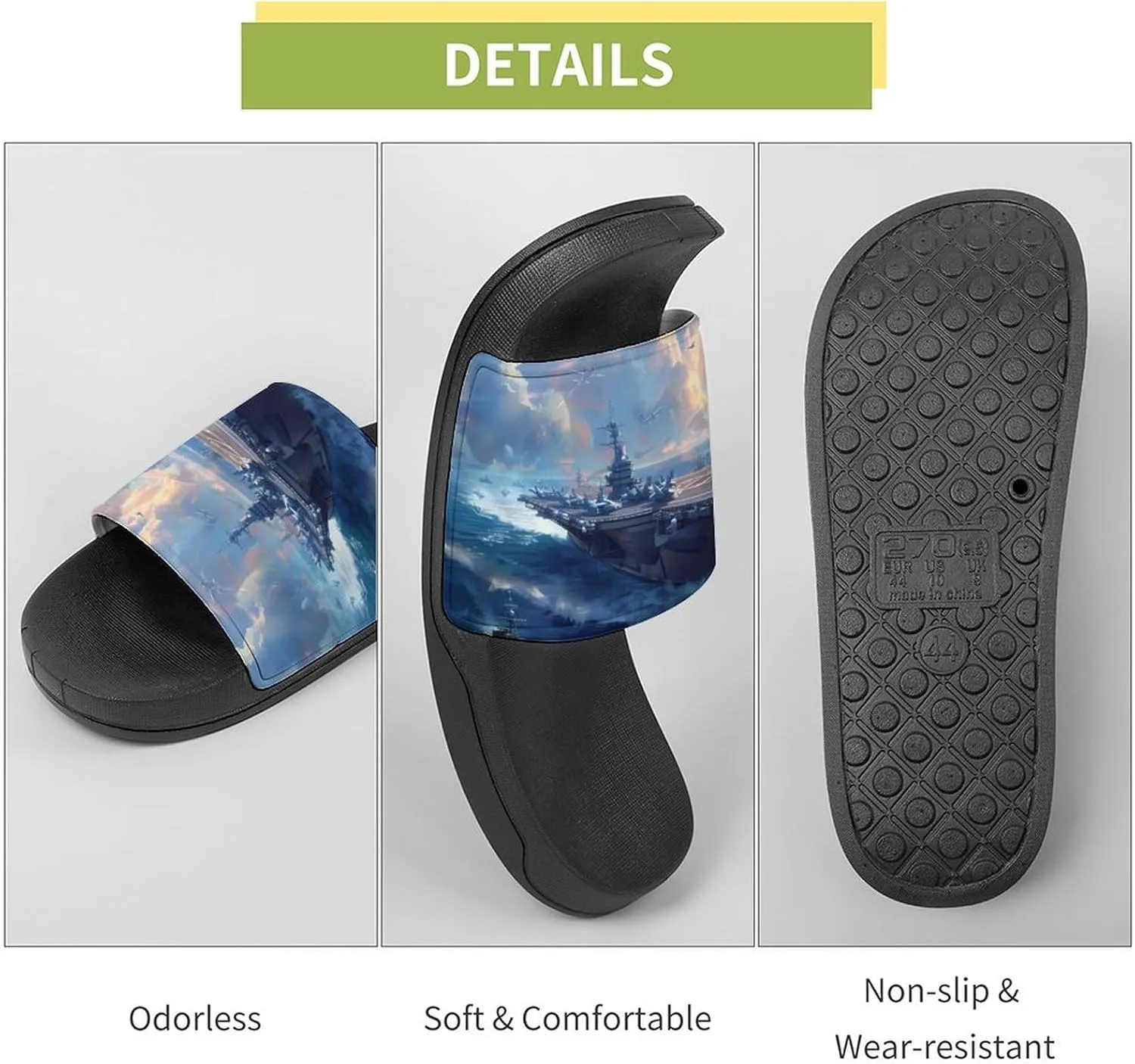 Military USS Battleship Funny Slippers Slides Sandals Shower Home House Shoes Non Slip Soft Sole Shoe For Men Women Bathroom