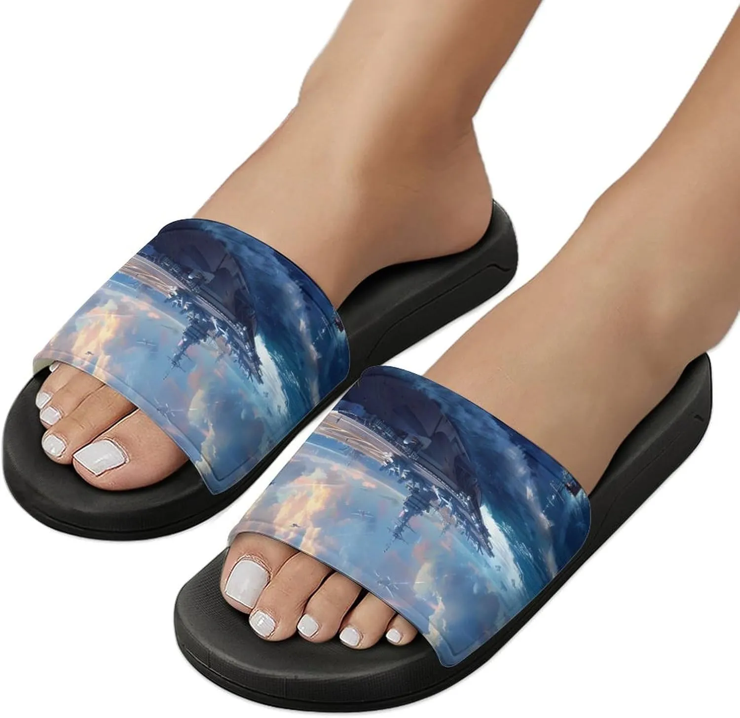 Military USS Battleship Funny Slippers Slides Sandals Shower Home House Shoes Non Slip Soft Sole Shoe For Men Women Bathroom