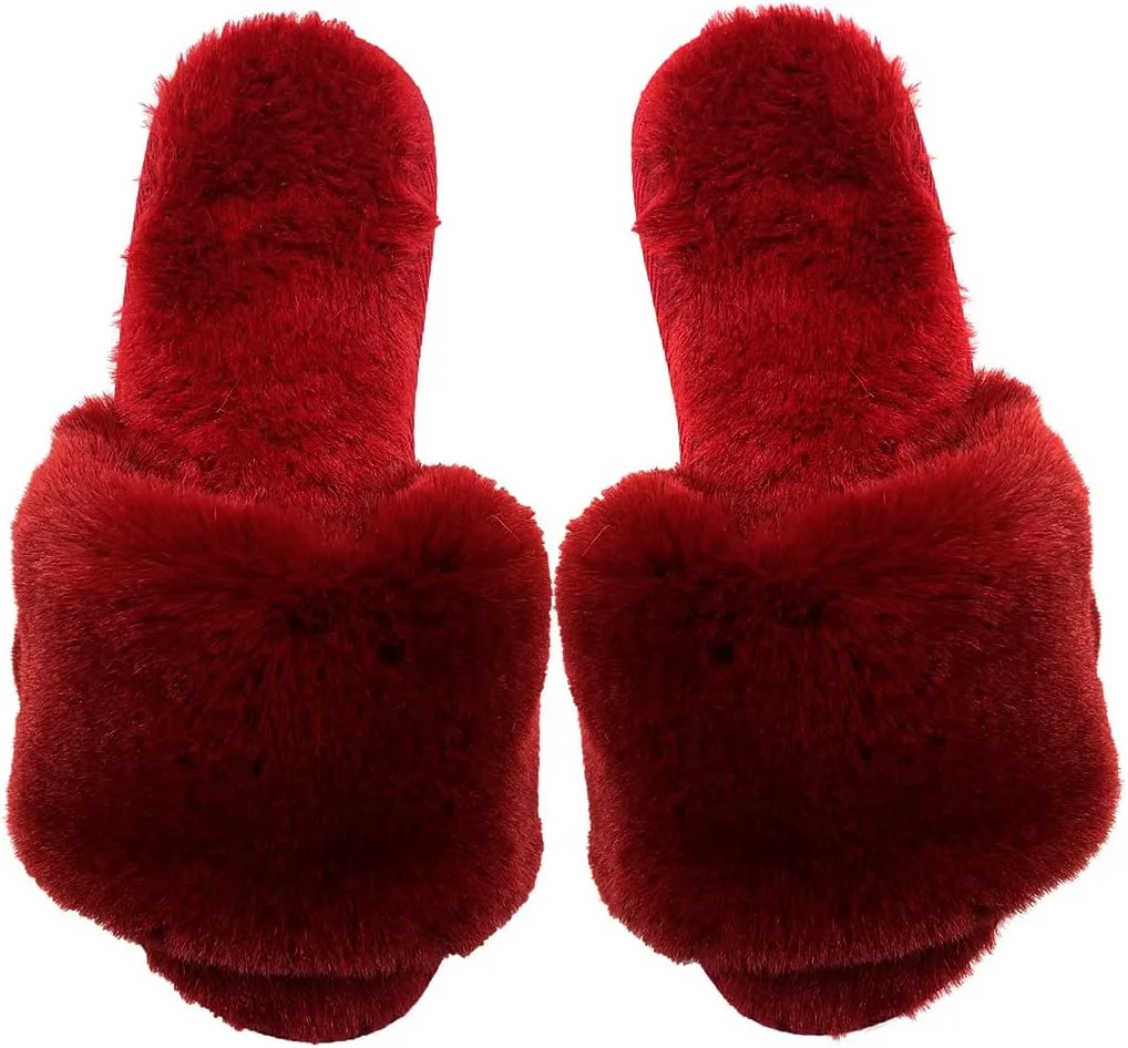 Millffy Women Fluffy Ladies Slippers Faux Wool Fuzzy Slippers Chic Luxurious Open Toed Soft Fur Slippers