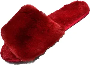 Millffy Women Fluffy Ladies Slippers Faux Wool Fuzzy Slippers Chic Luxurious Open Toed Soft Fur Slippers