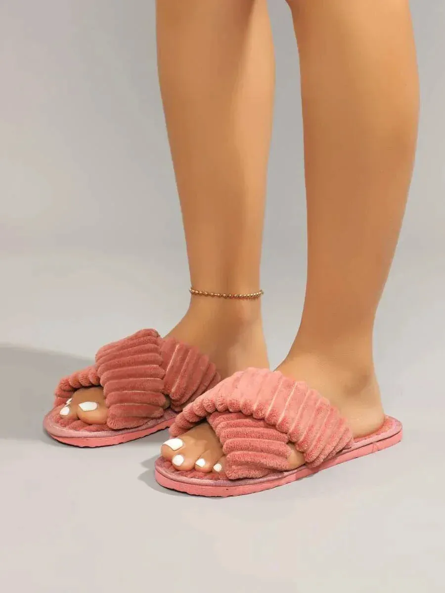 Minimalist Criss Cross Fluffy Bedroom Slippers