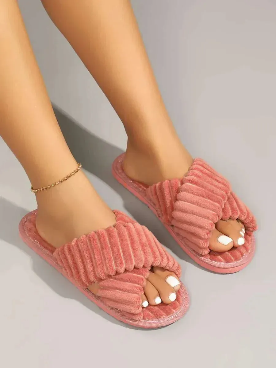Minimalist Criss Cross Fluffy Bedroom Slippers