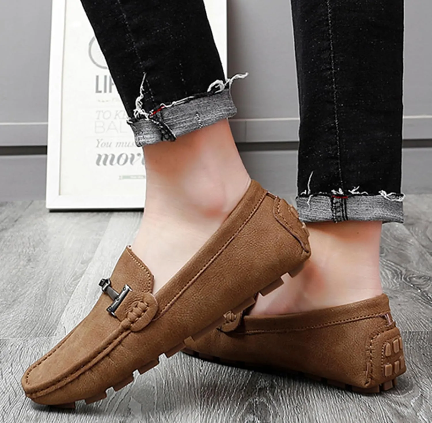 Minishion Comfortable Dress Loafers for Men with Buckle Summer Casual Shoes YY005