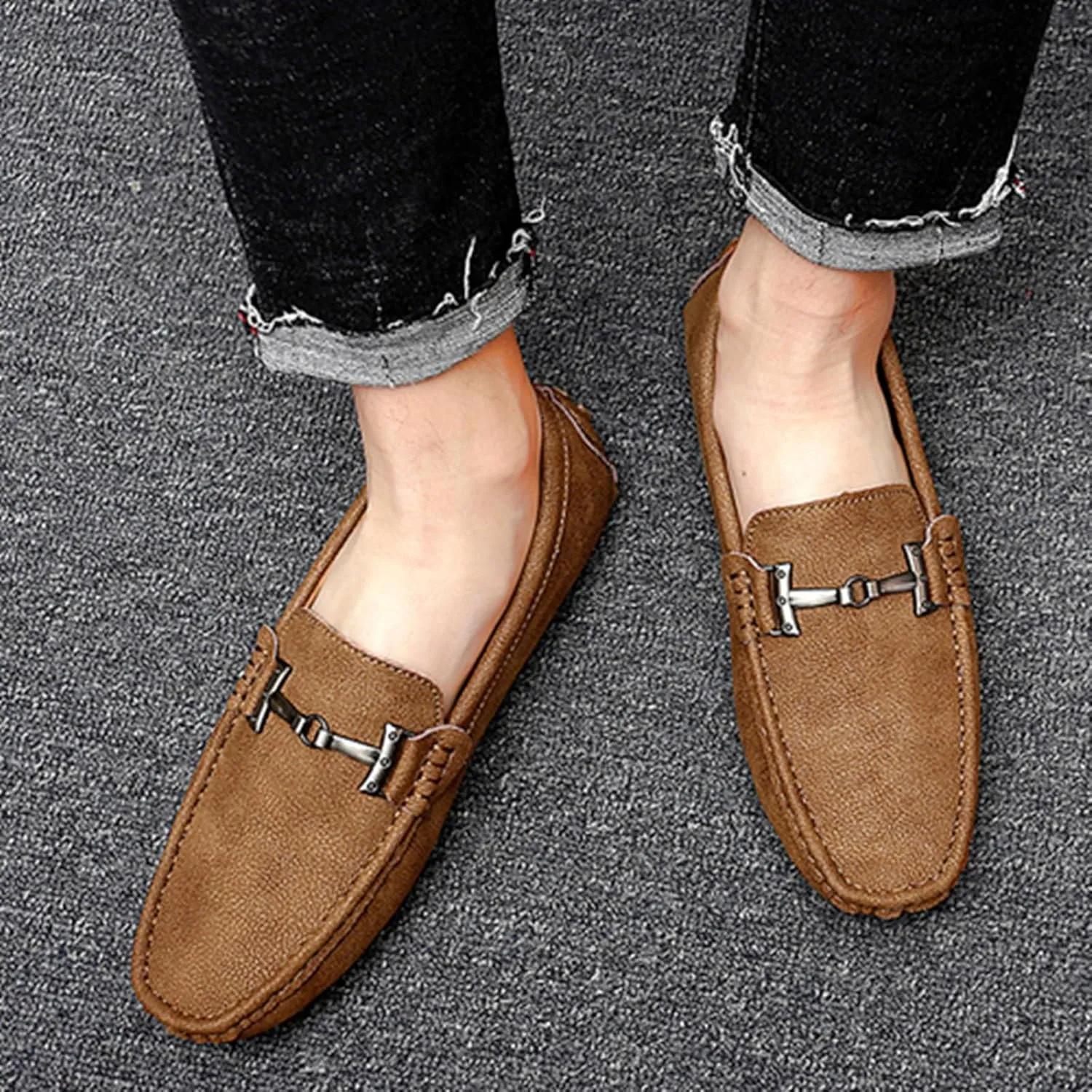 Minishion Comfortable Dress Loafers for Men with Buckle Summer Casual Shoes YY005