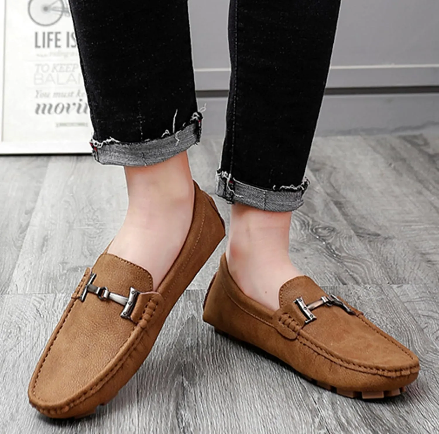 Minishion Comfortable Dress Loafers for Men with Buckle Summer Casual Shoes YY005