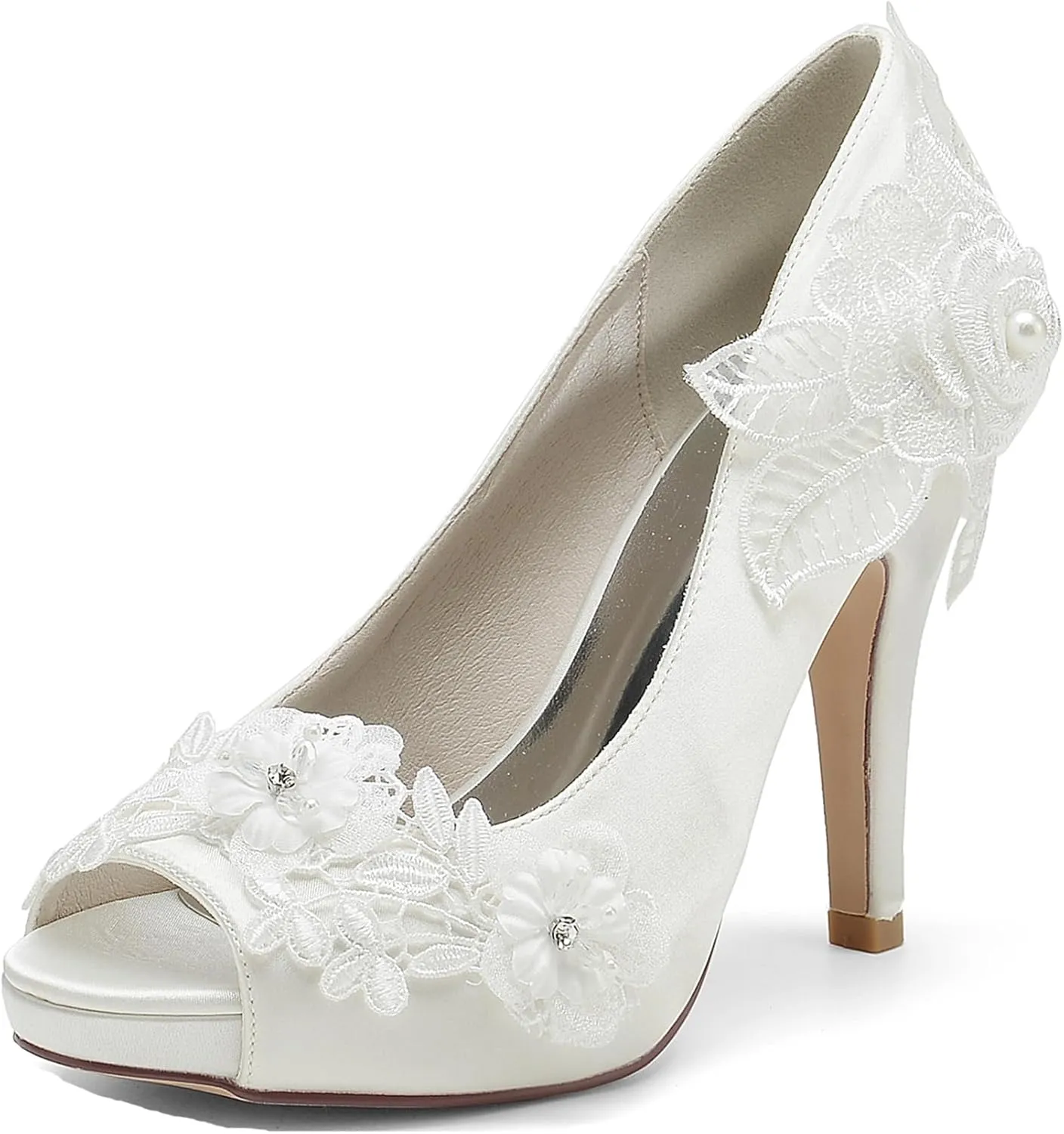 Minishion Wedding Shoes for Bride High Heels Platform Womens Evening Prom Sandals with Flower BR116