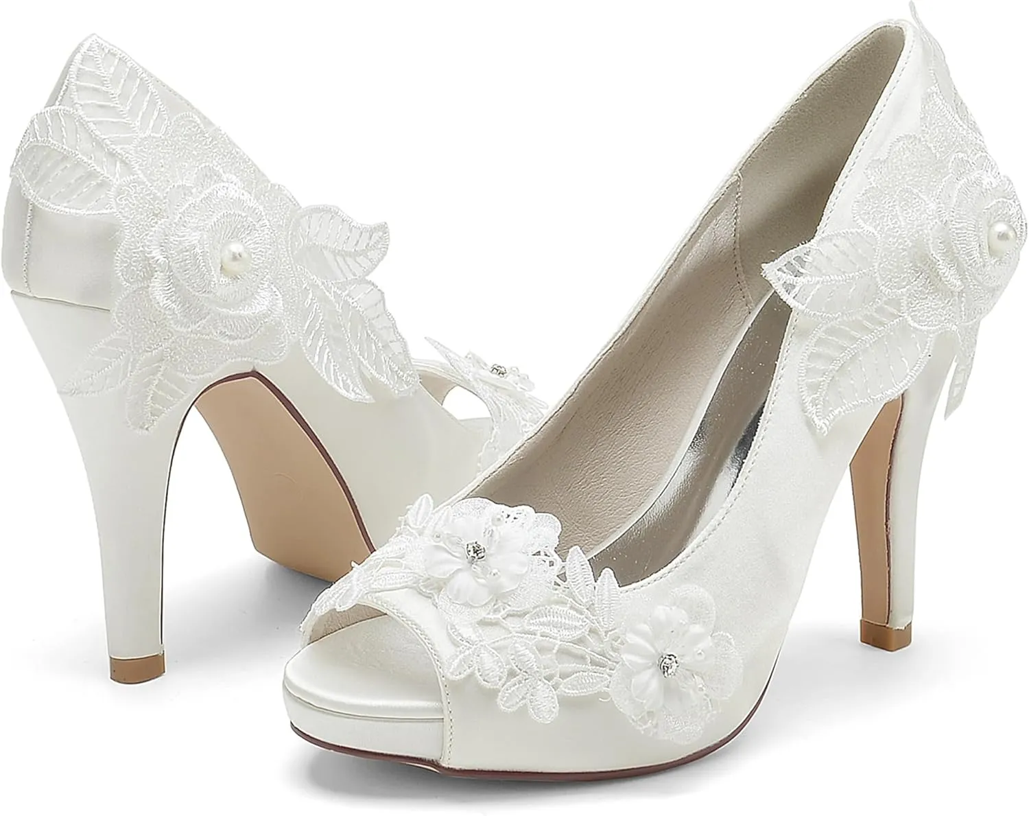 Minishion Wedding Shoes for Bride High Heels Platform Womens Evening Prom Sandals with Flower BR116