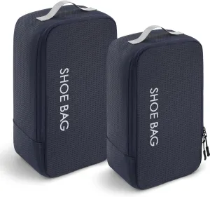 MissBoy Travel Shoe Bags, Set of 2 (Large Small) Water Resistant Shoe Bag with Zipper & Handle, Foldable Shoe Storage Organizer for Men and Women - Navy Blue