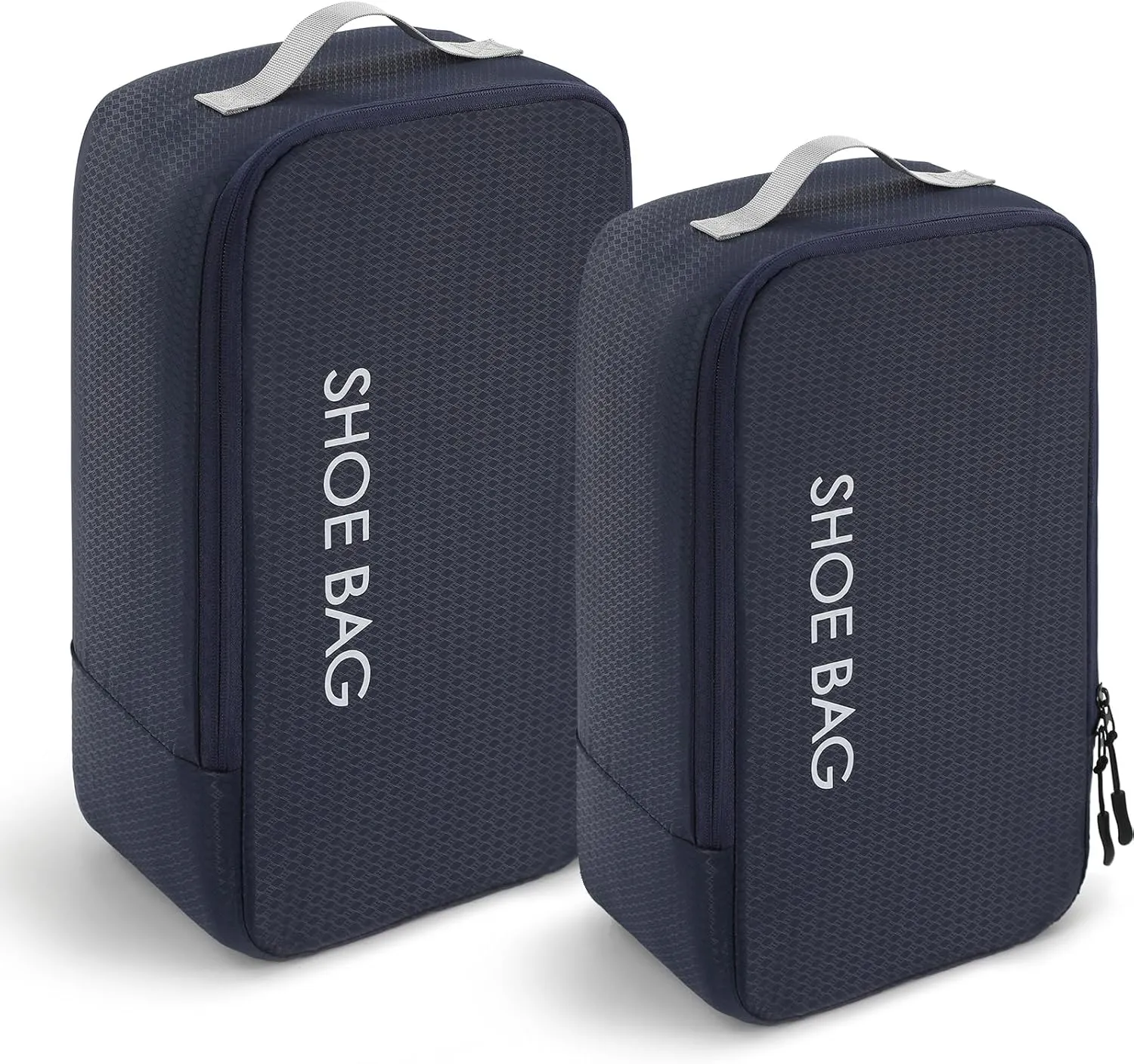 MissBoy Travel Shoe Bags, Set of 2 (Large Small) Water Resistant Shoe Bag with Zipper & Handle, Foldable Shoe Storage Organizer for Men and Women - Navy Blue