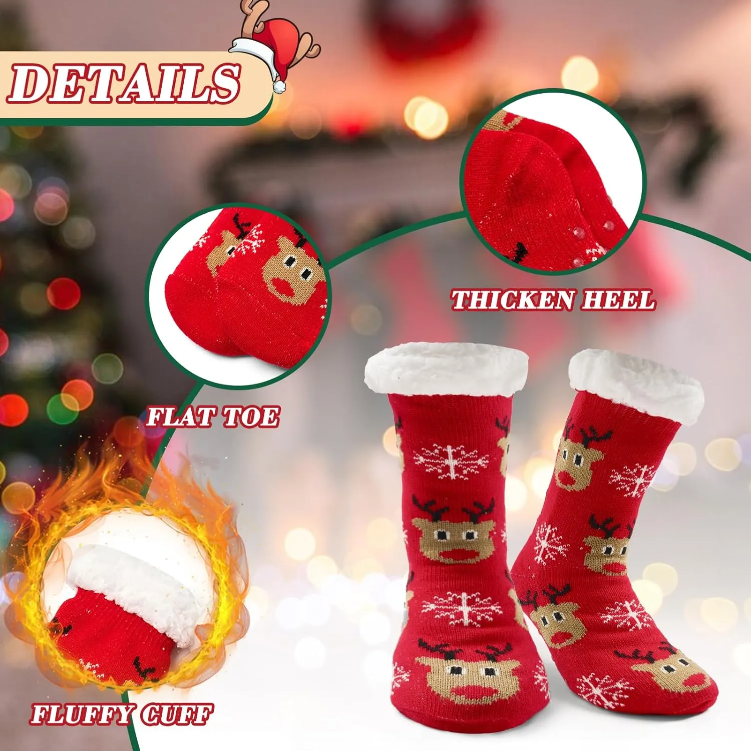 Moon Tree Women Fuzzy Socks - Thick Winter Warm With Grips, Thermal Lined Fluffy Xmas for Home - 3 Pack