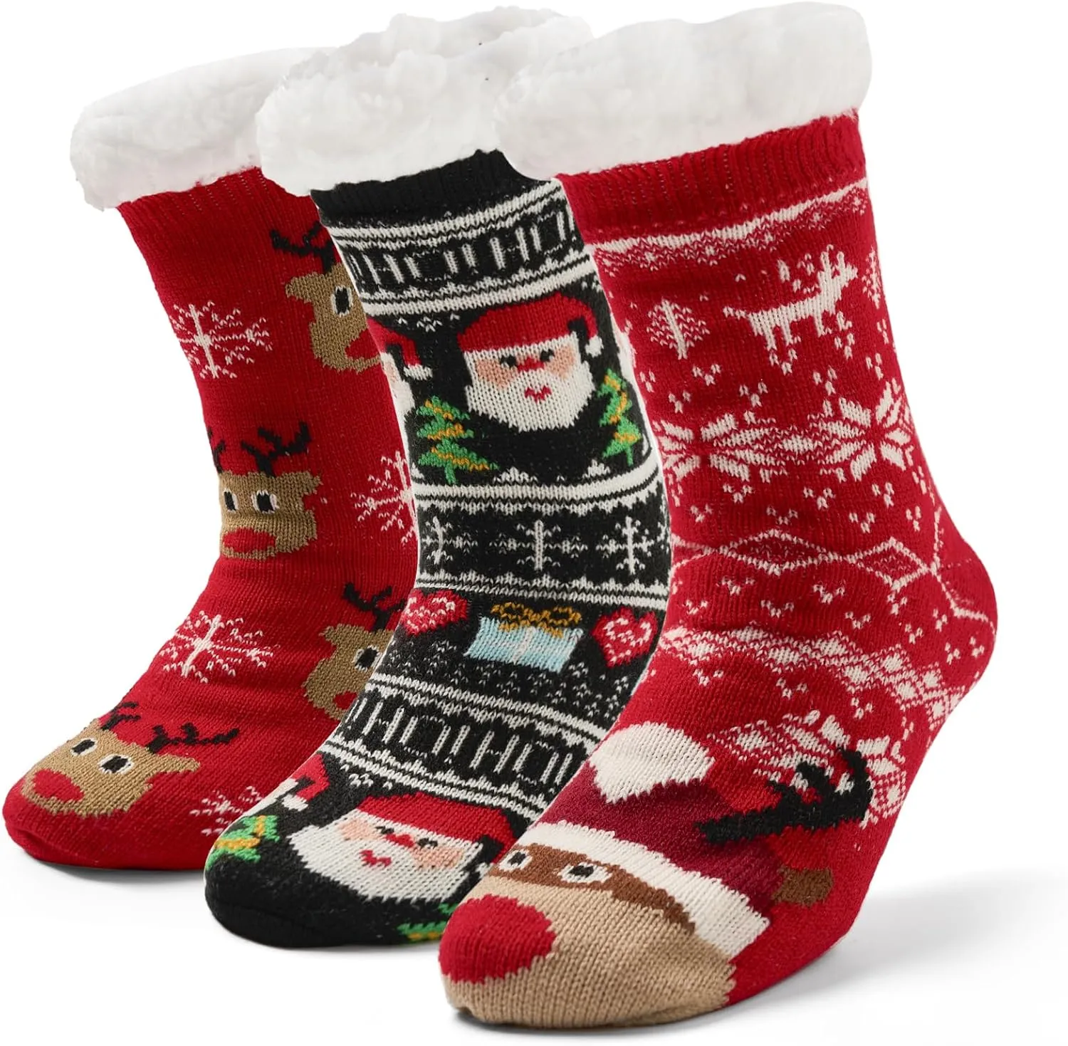 Moon Tree Women Fuzzy Socks - Thick Winter Warm With Grips, Thermal Lined Fluffy Xmas for Home - 3 Pack