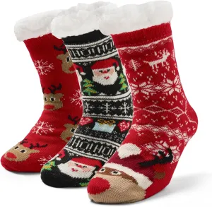 Moon Tree Women Fuzzy Socks - Thick Winter Warm With Grips, Thermal Lined Fluffy Xmas for Home - 3 Pack