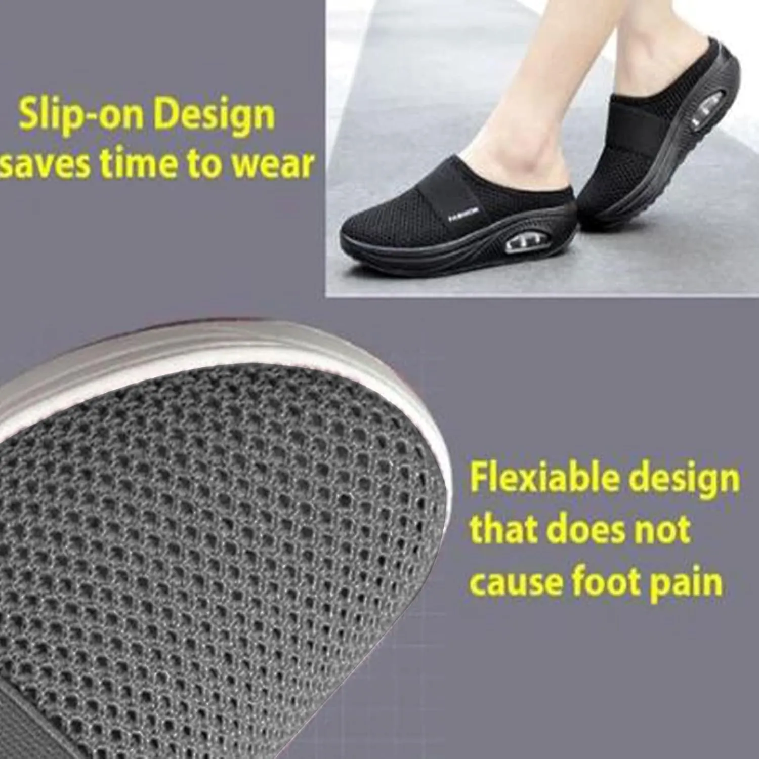 Mules for Women Men Diabetic Air Cushion Slip On Walking Shoes Breathable Mesh Sports Slippers Shoes with Arch Support