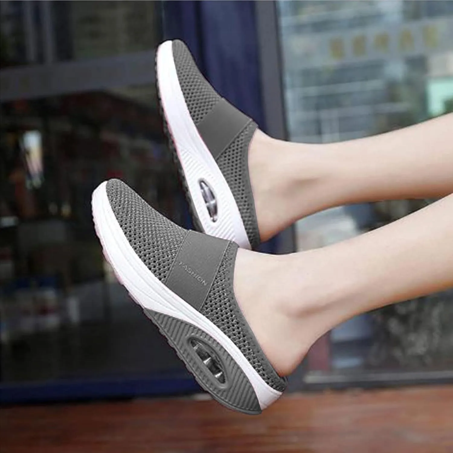 Mules for Women Men Diabetic Air Cushion Slip On Walking Shoes Breathable Mesh Sports Slippers Shoes with Arch Support