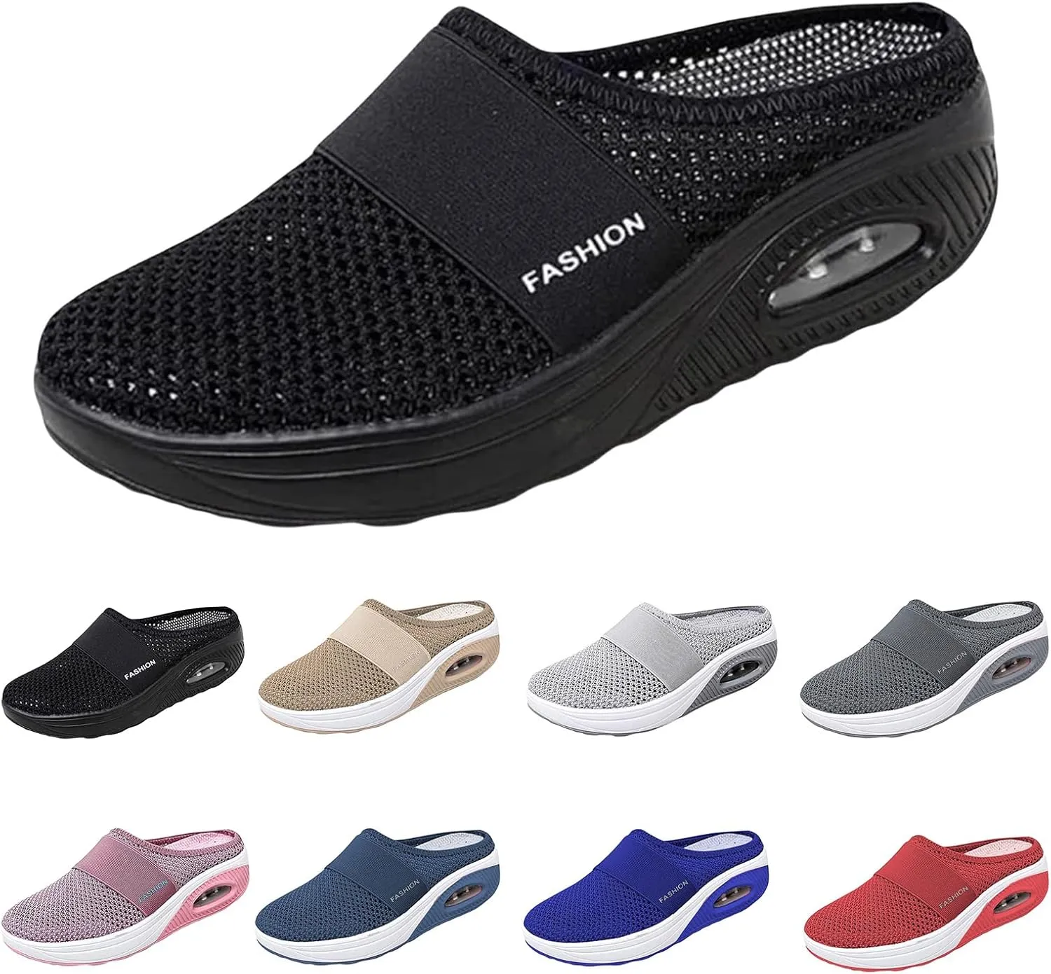 Mules for Women Men Diabetic Air Cushion Slip On Walking Shoes Breathable Mesh Sports Slippers Shoes with Arch Support