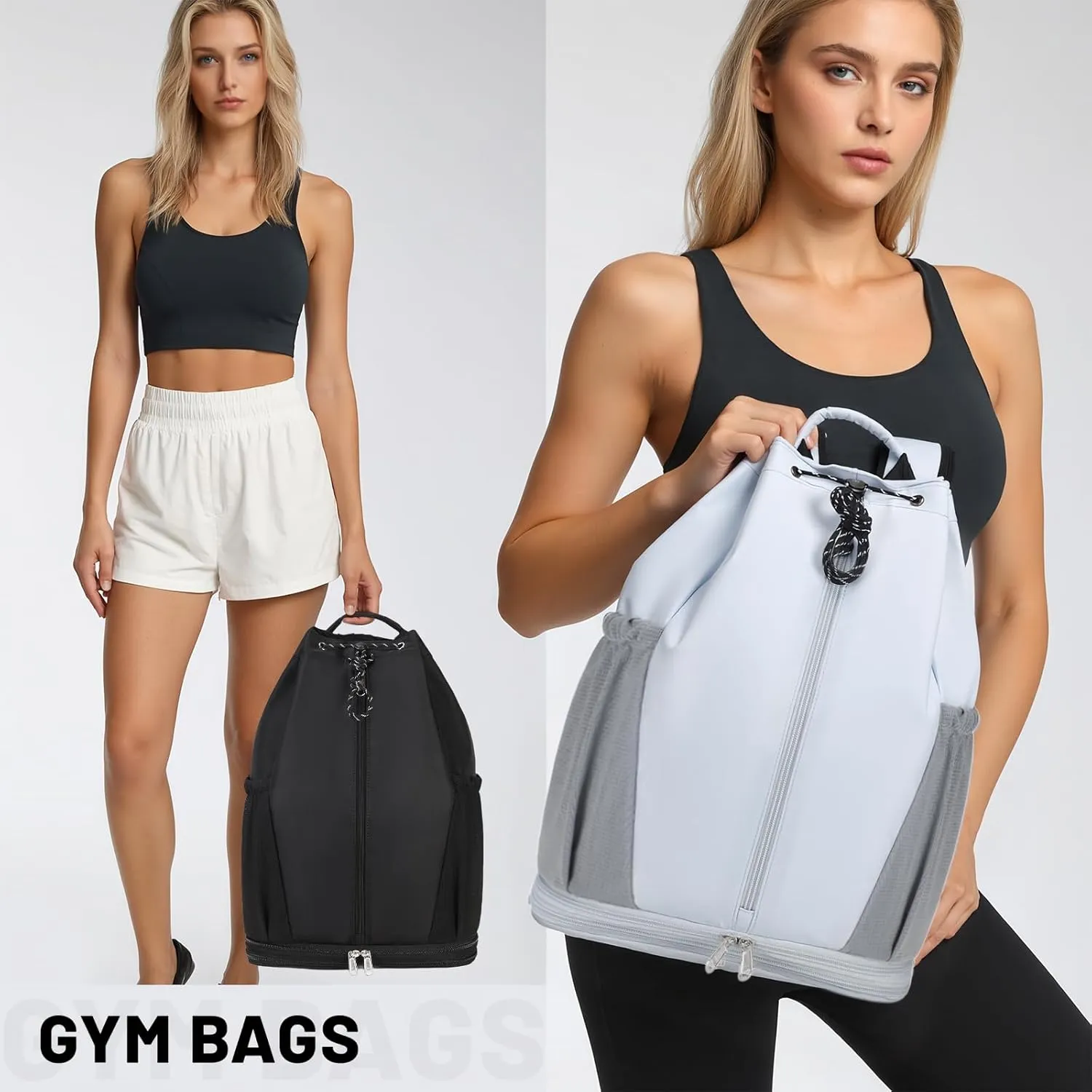 mygreen Gym Drawstring Backpack with Shoe Compartment – Waterproof Sports Bag, Lightweight & Breathable for Gym, Travel, Yoga | Large Capacity, Foldable Design Black