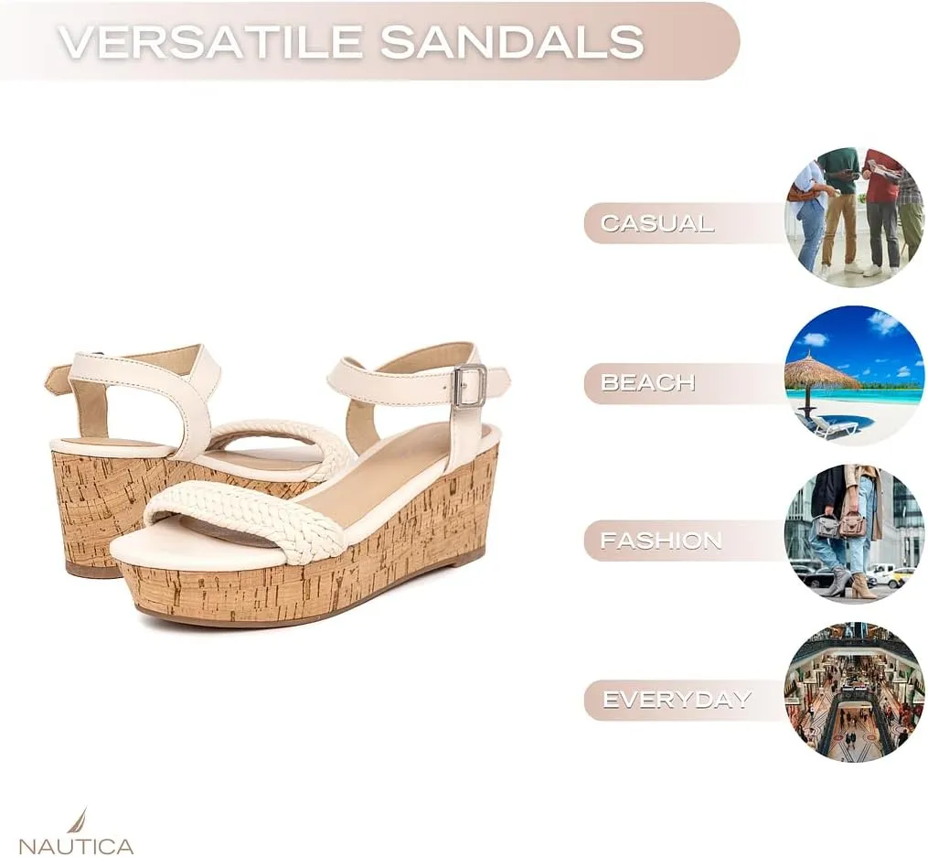 Nautica Womens Platform Wedge Sandals Fashion Ankle Strap Lightweight Cushioned Casual Beach Sandal - Lightweight & Comfortable