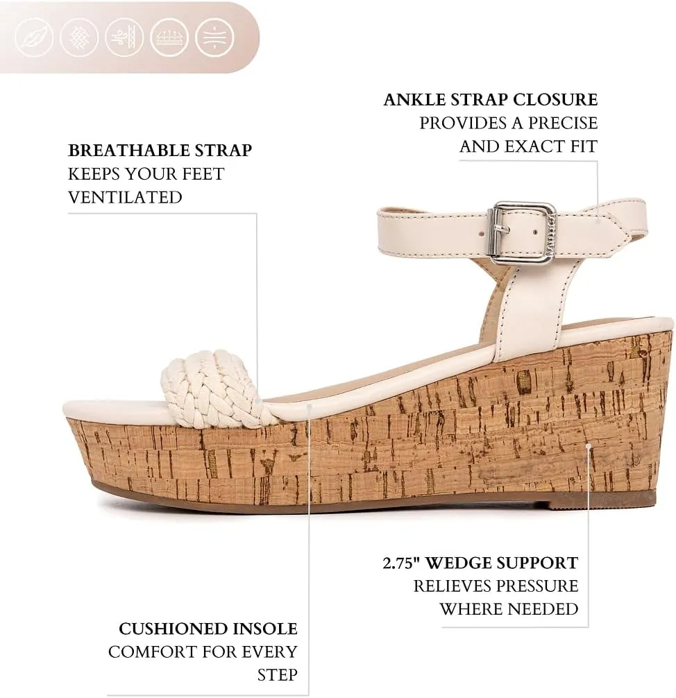 Nautica Womens Platform Wedge Sandals Fashion Ankle Strap Lightweight Cushioned Casual Beach Sandal - Lightweight & Comfortable