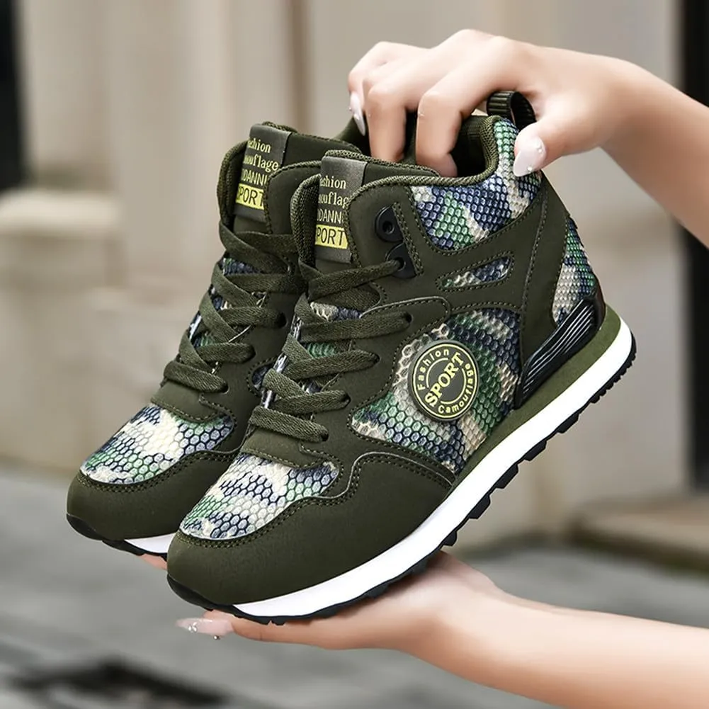 NCNDB Women's Camouflage Wedges Sneakers Inner Heightening Walking High-Heel Leisure Shoes US 4.5-10