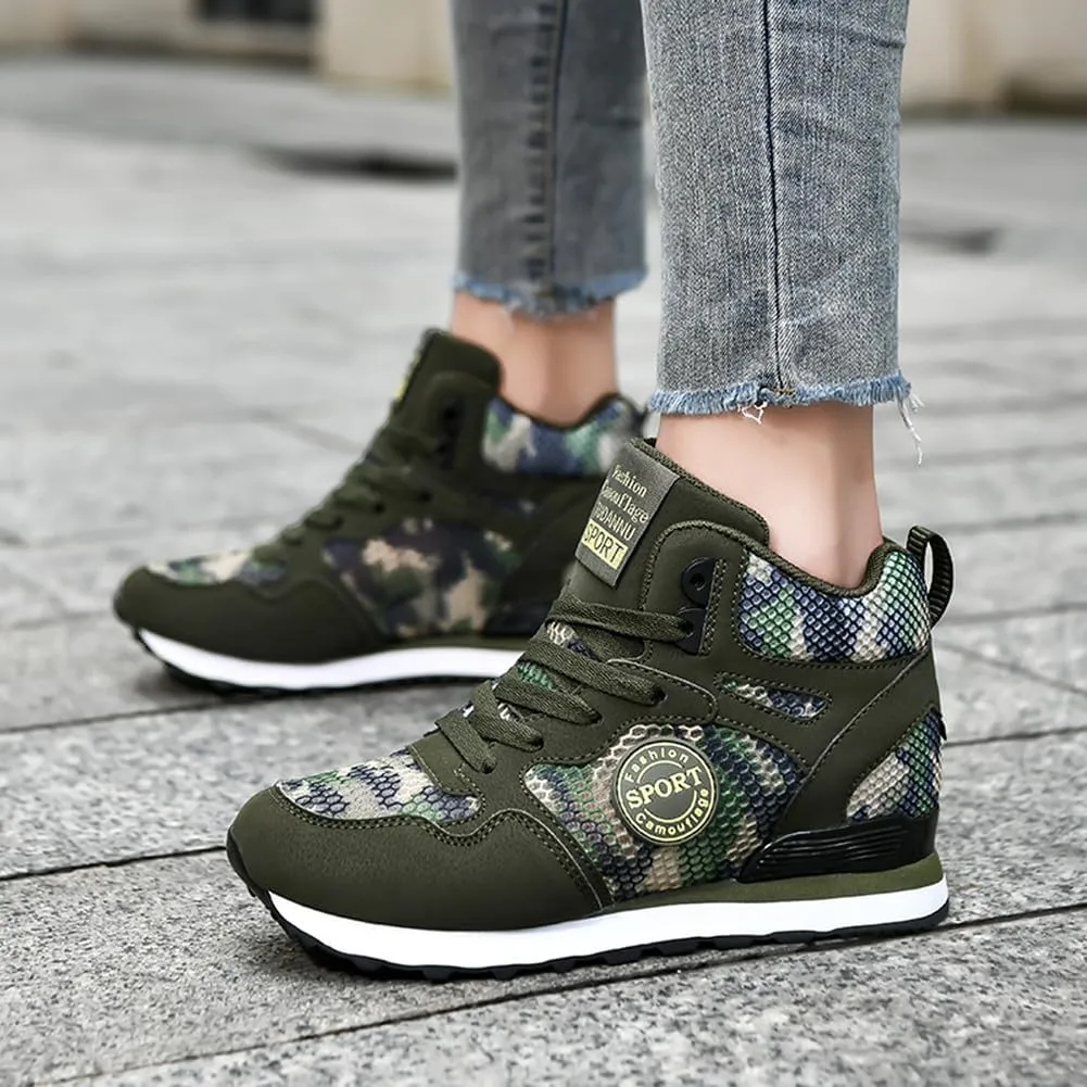 NCNDB Women's Camouflage Wedges Sneakers Inner Heightening Walking High-Heel Leisure Shoes US 4.5-10