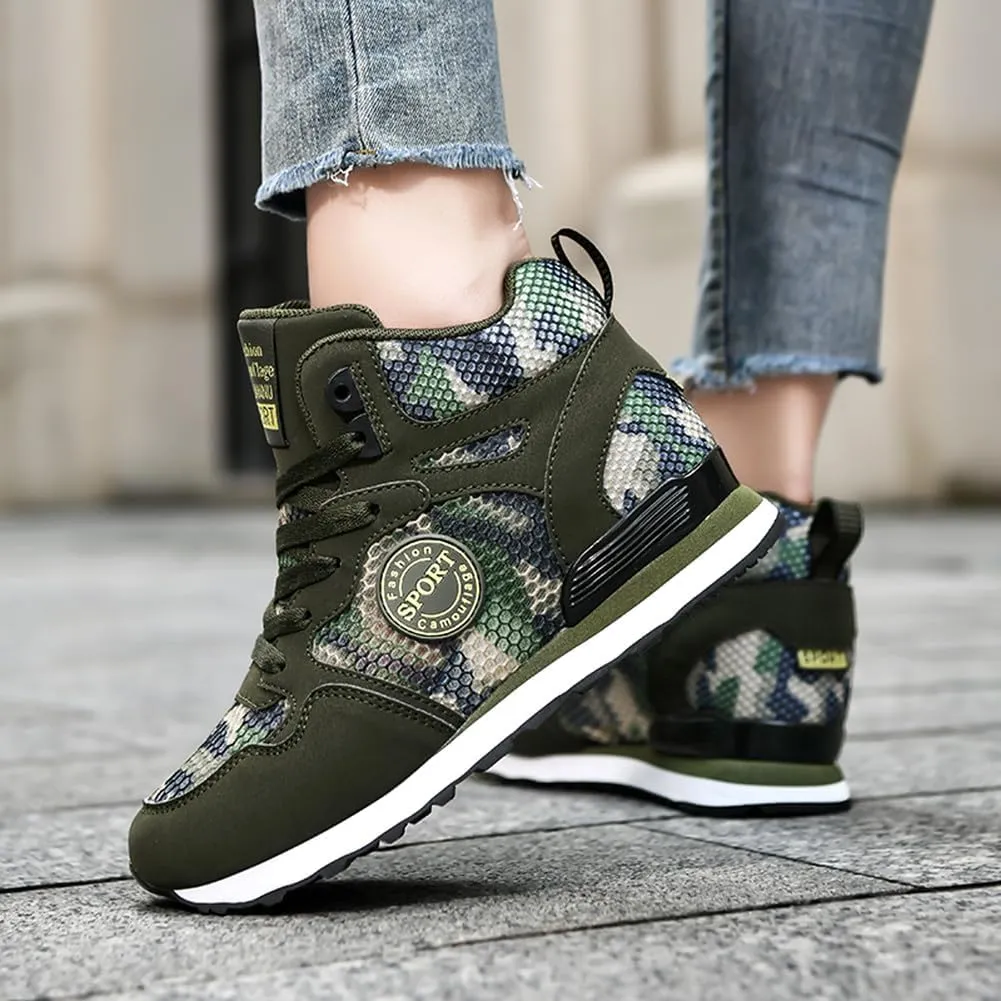 NCNDB Women's Camouflage Wedges Sneakers Inner Heightening Walking High-Heel Leisure Shoes US 4.5-10