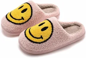 NEVEROLD Fun Happy Face Smile Emoticon Fluffy Sherpa Slip On House Slippers for Women and Men