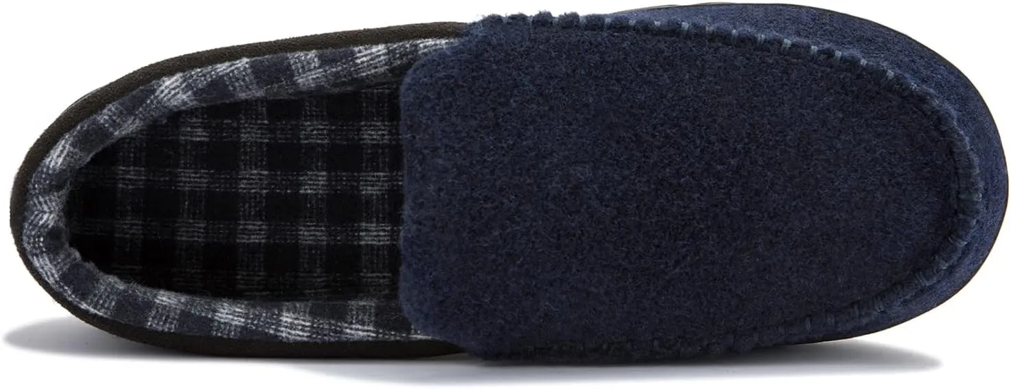 NewDenBer Men's Moccasin Slippers Warm Memory Foam Felted Wool Plush Shearling Lined Slip on Indoor Outdoor House Shoes
