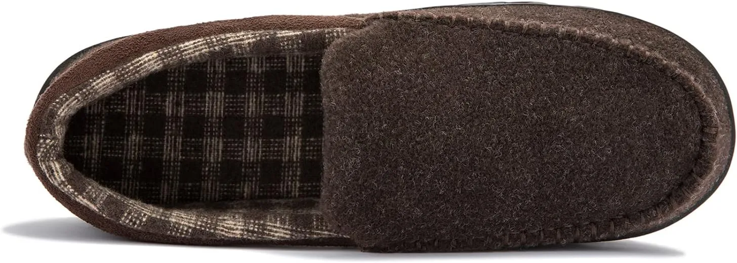 NewDenBer Men's Moccasin Slippers Warm Memory Foam Felted Wool Plush Shearling Lined Slip on Indoor Outdoor House Shoes